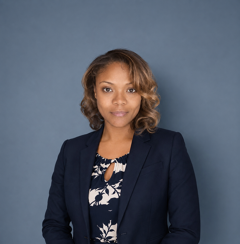 Professional woman in navy blazer, insurance expert
