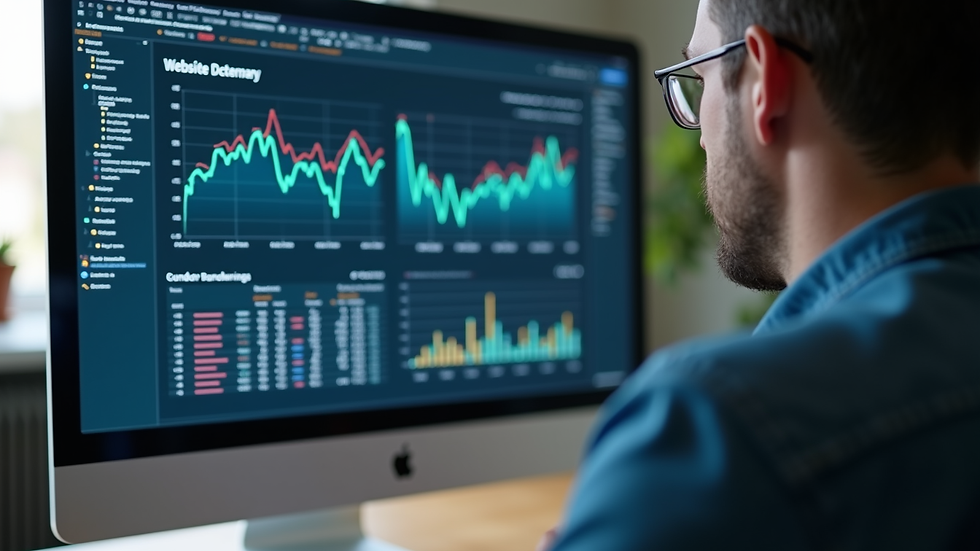 Close-up view of a person analyzing website traffic data on a computer screen