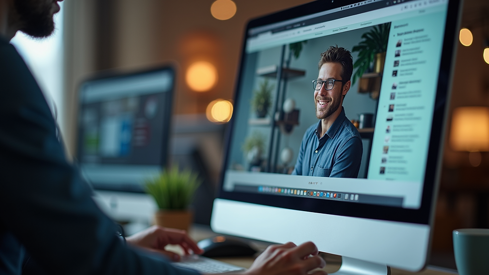 Close-up view of a designer working on a website layout on a computer screen