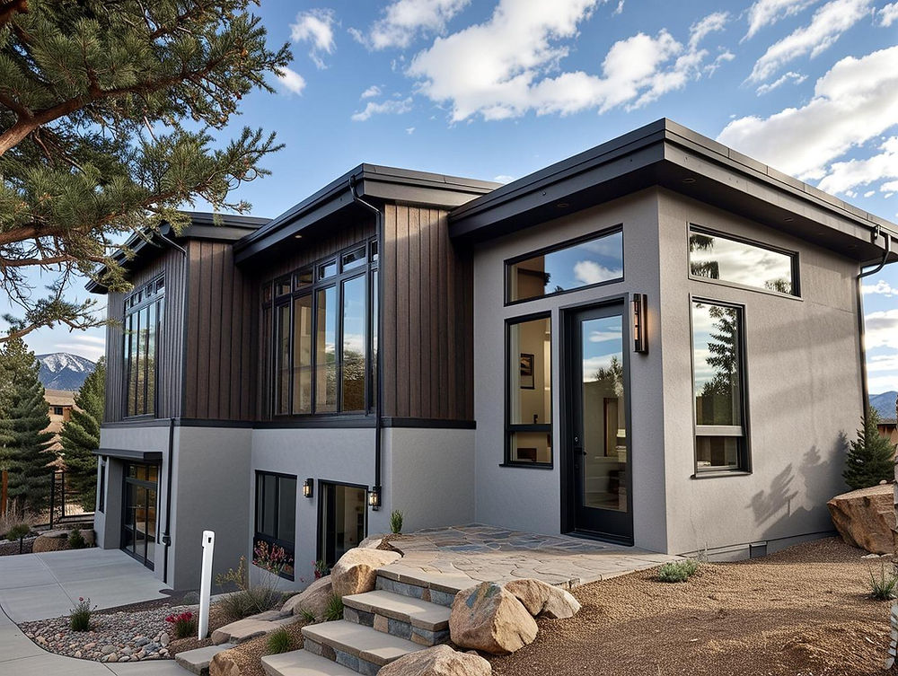 Custom mid-century modern contemporary home exterior view Salida Colorado