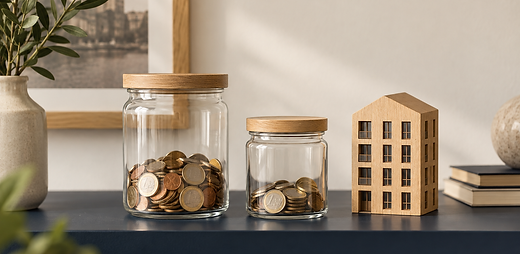 Deux bocaux de pièces et une maquette d’immeuble — fonds de copropriété | Duchêne Agence Immobilière