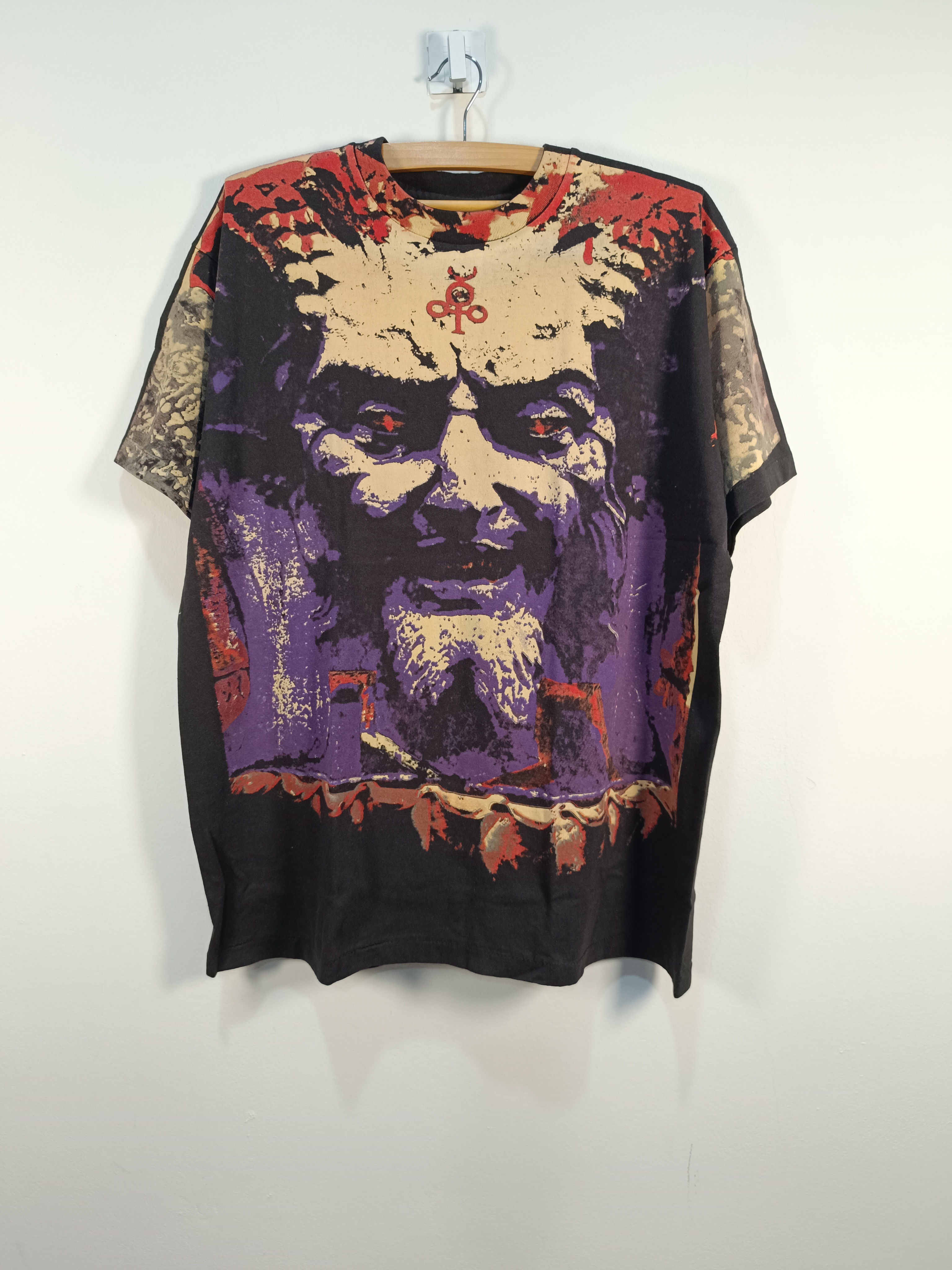 Vintage Satan Hell Demon Devil T-Shirt | All Over Print | Sun Faded| XL
