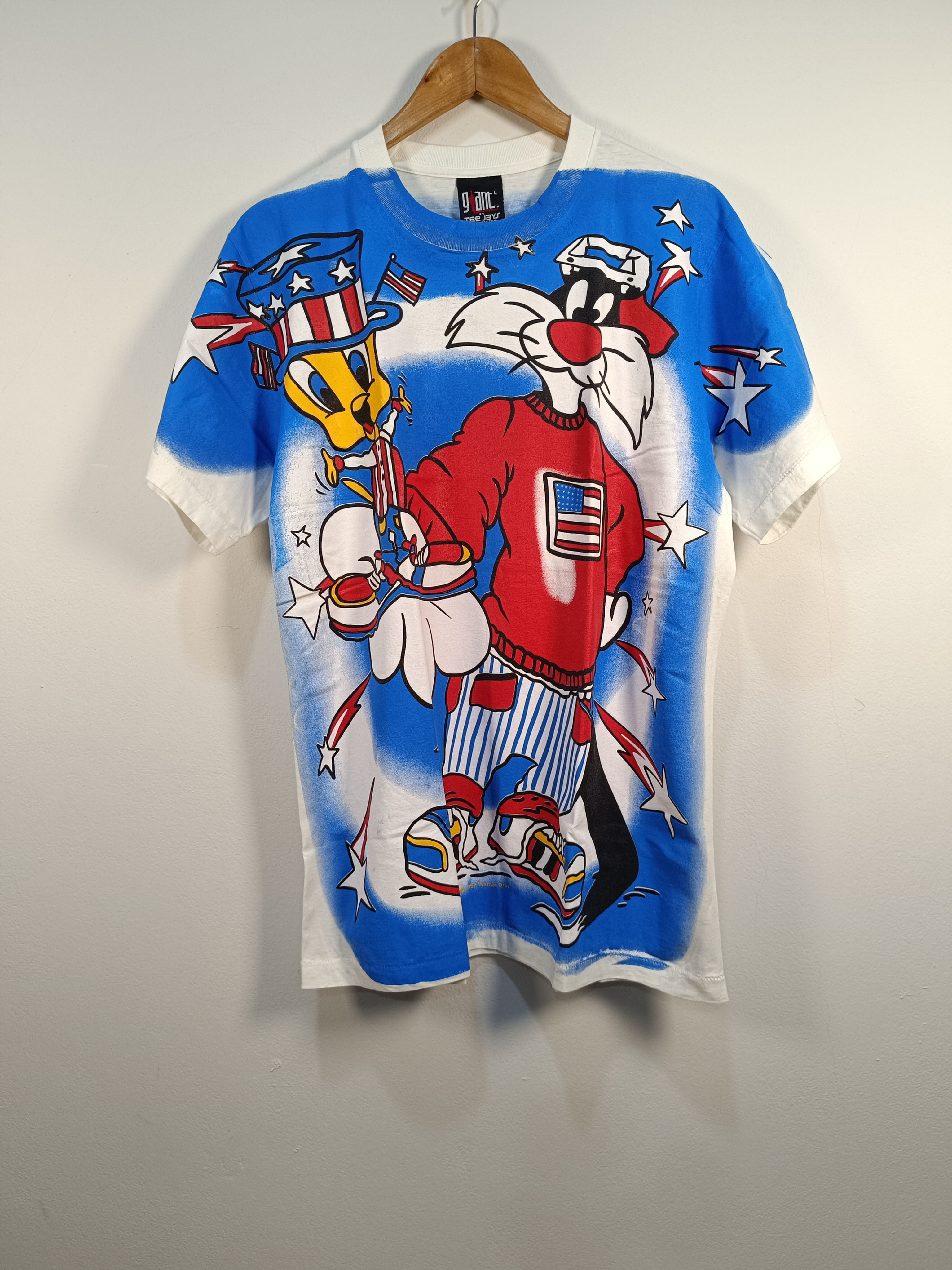 The Sylvester & Tweety T-Shirt | AOP | white Tee | Single Stitch | L
