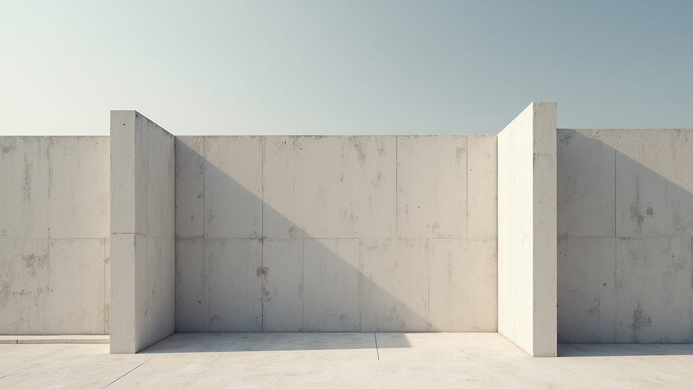 Vista frontal de muro de arrimo em construção com formas de concreto