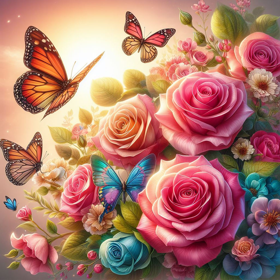 Thumbnail: 60x60cm roses and butterflies