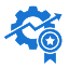Gear, upward graph, and quality badge icon