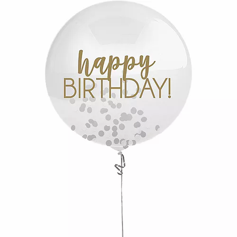 24 inch Birthday Latex with Confetti - Gold/Silver