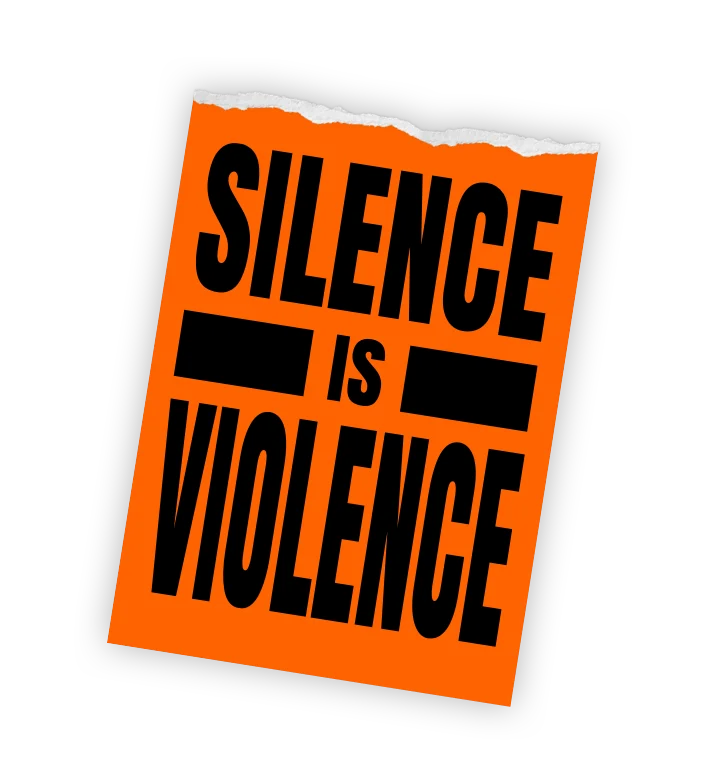 A protest sign reading ‘Silence is violence’