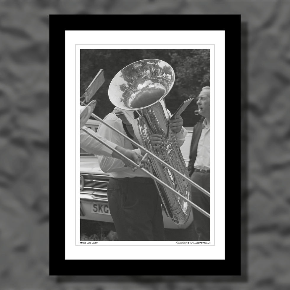 Thumbnail: The Miners' Gala, Cardiff 1974. Black and white photograph.