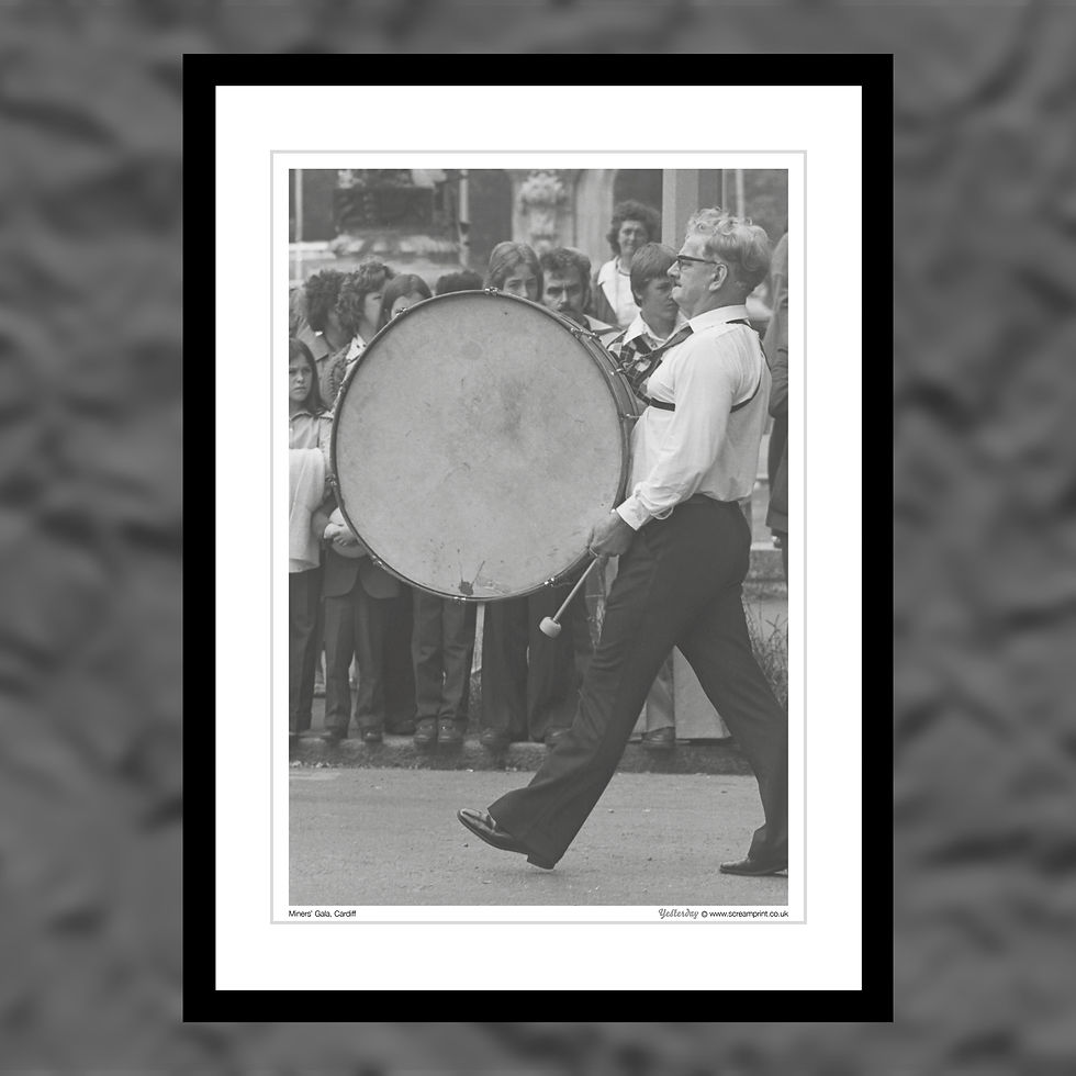 Thumbnail: The Miners' Gala, Cardiff 1974. Black and white photograph.