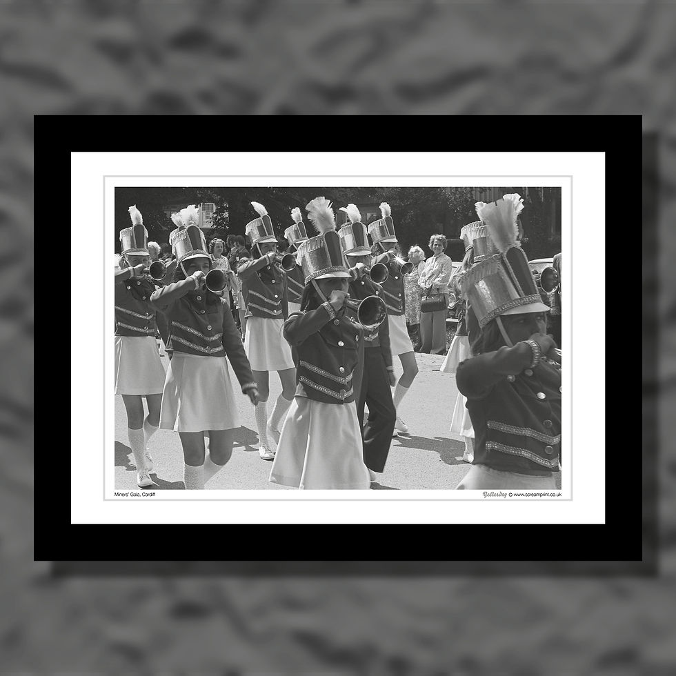 Thumbnail: The Miners' Gala, Cardiff 1974. Black and white photograph.