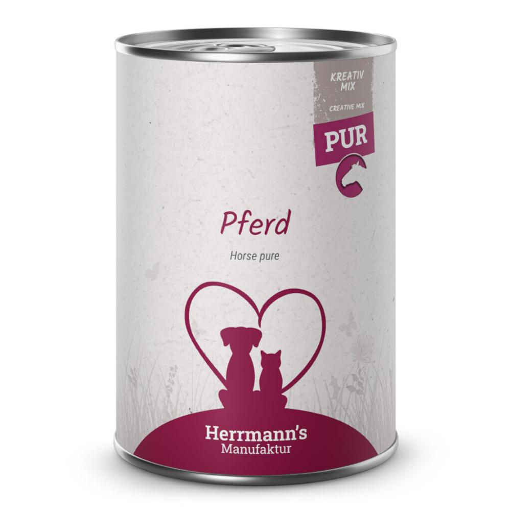 Bio Pferdefleisch von Herrmann's, in 400 g Dose, Ergänzungsfuttermittel für Hunde und Katzen, bei MA's & MO's GmbH, Ulmiz