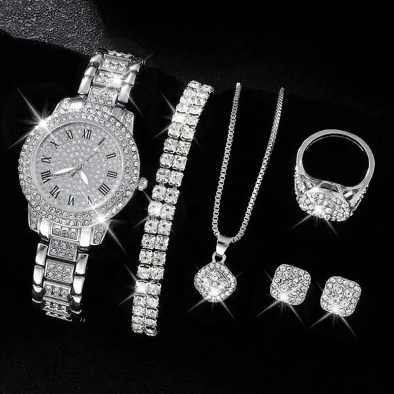 Full Diamond Roman Literal Steel Strip Watch with Starry Charm Business Quartz W