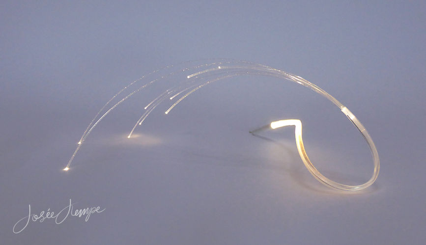 Lichtobject door Josée Kempe Light fiber jewels art ikebana glasvezel kunst LED lichtkunst bruiloft feest sieraad