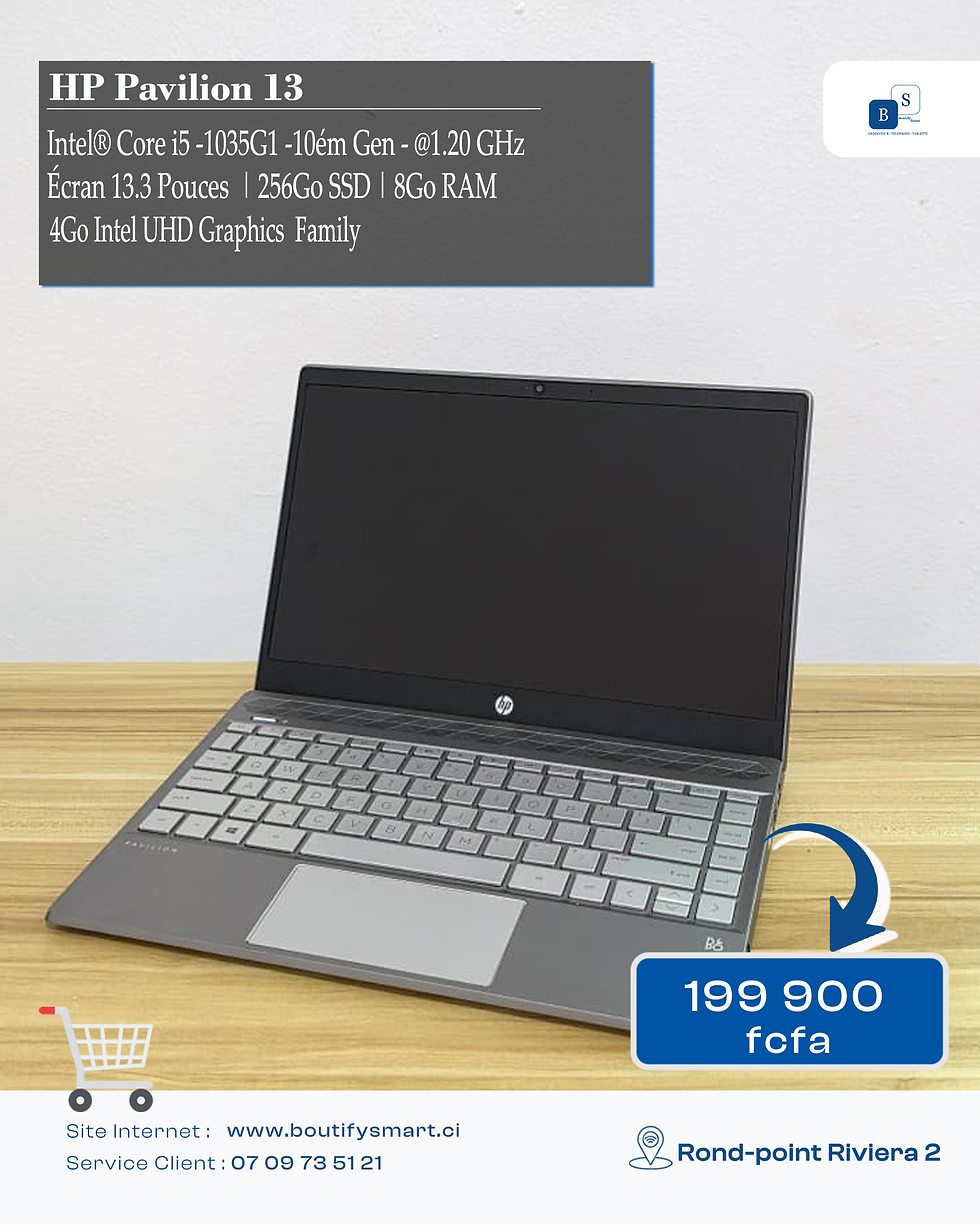 Hp Pavilion 13 Core i5 - 13'3 Pouces - 10eGen - 8 GB - 256 GB Ssd - Pack Office + Sac + Clé USB + Souris Offert