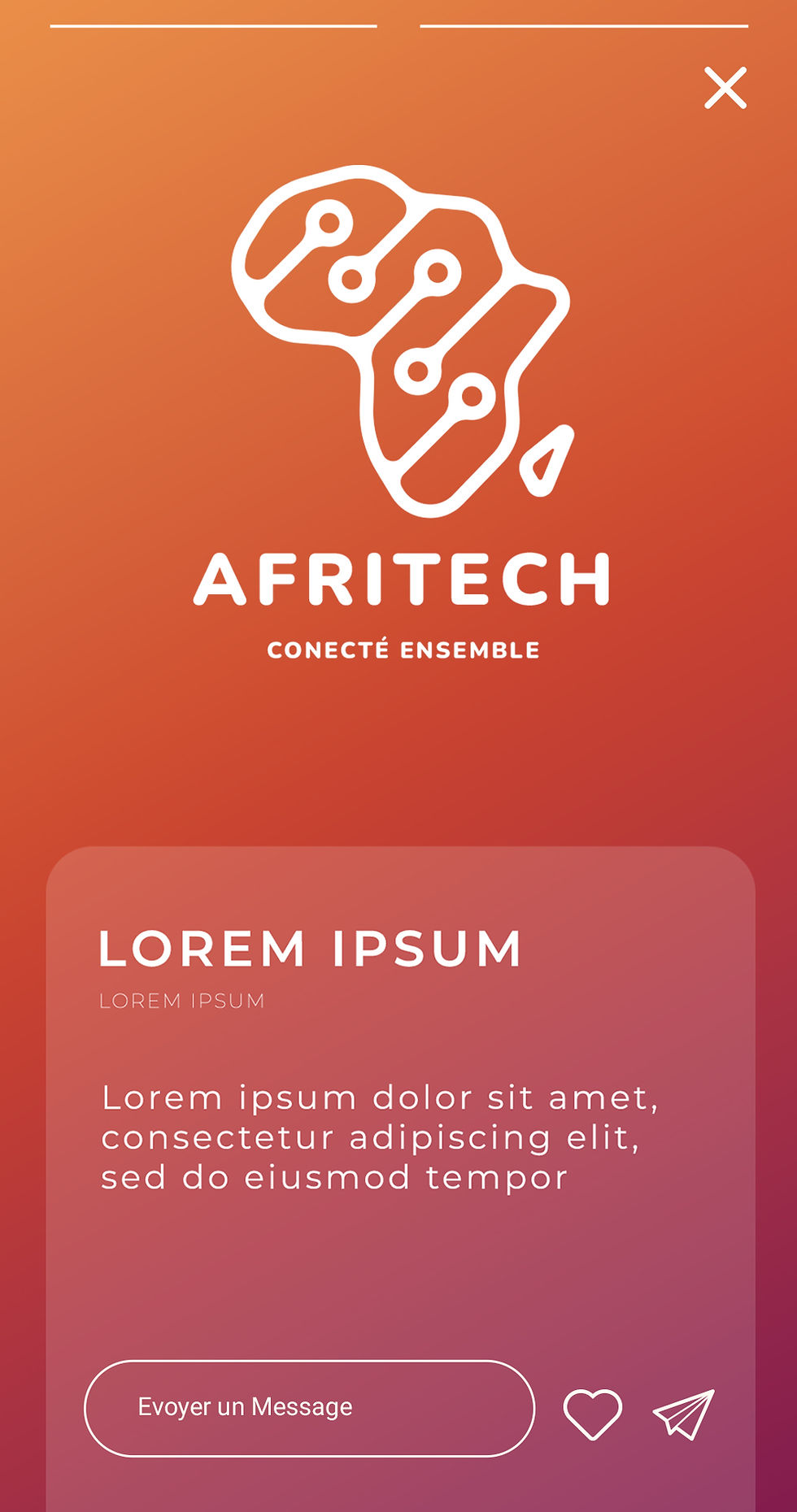 Le logo AFRITEECH en forme du continent africain, sur un fond en dégradé violet vers du orange.