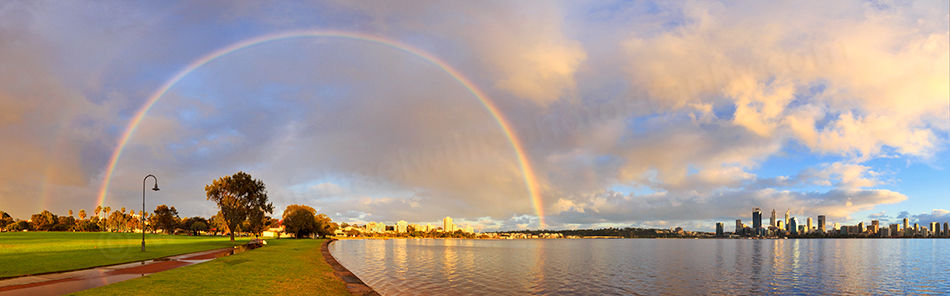 Rainbow at Sunrise over Perth and the Swan River Print