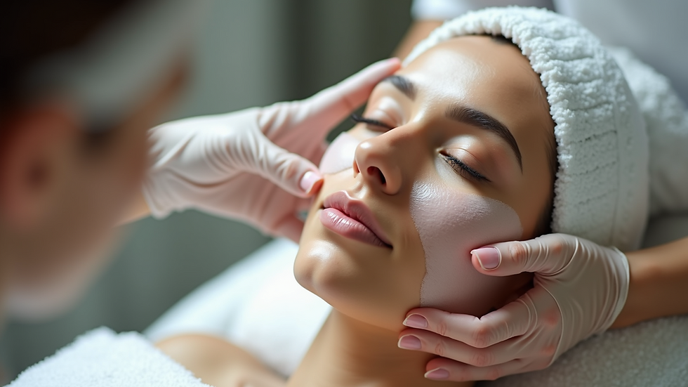 Close-up view of a skincare professional applying a facial treatment