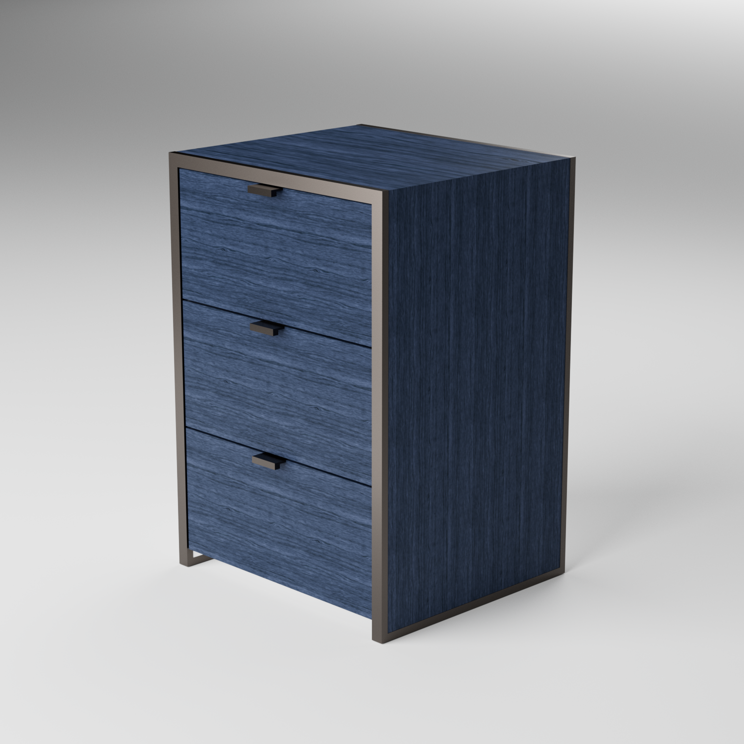 With Three Drawer, Breezy Oak, Navey With Dark Bronze Frame