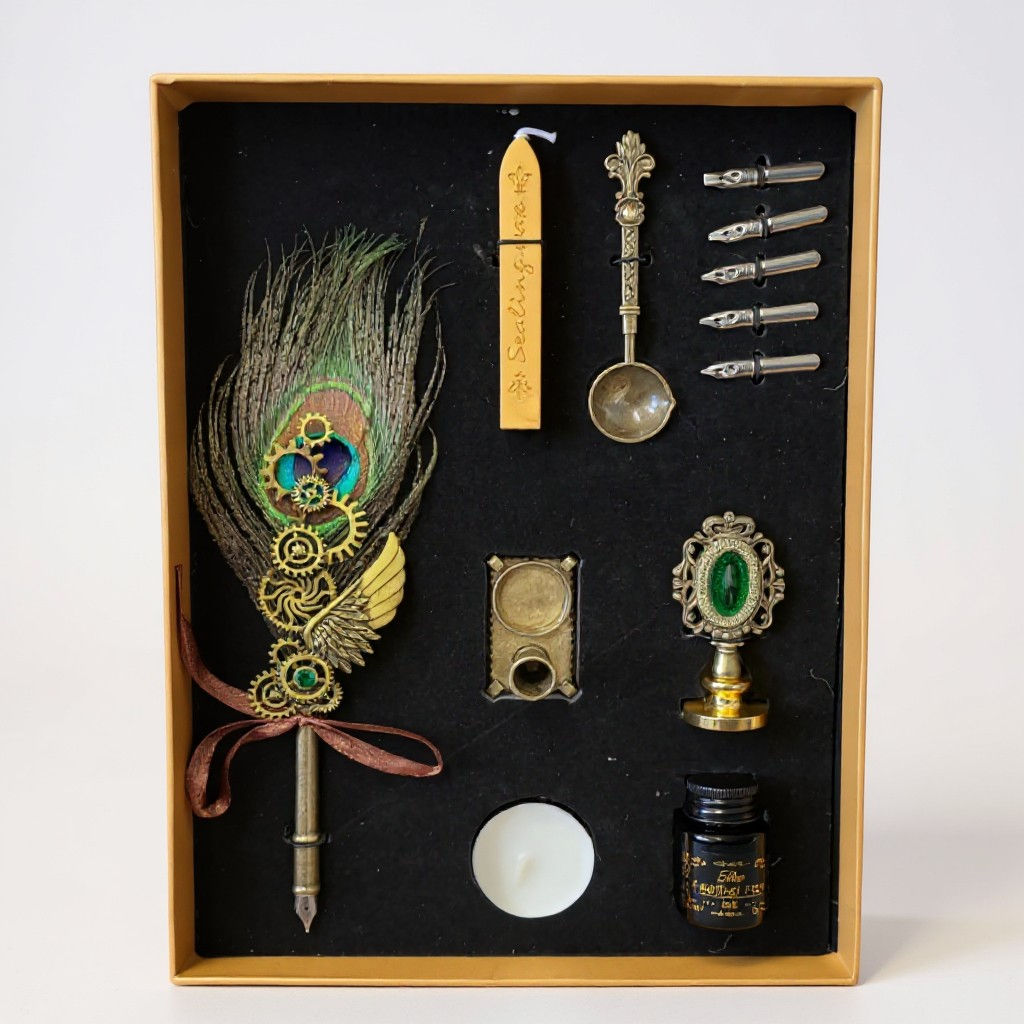 Feather Quill Pen Dip Set with Wax Seal