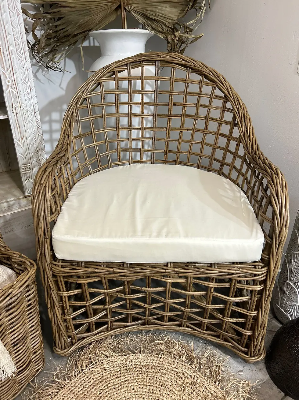 Thumbnail: Deluxe Outdoor Cane Chair: curved rattan armchair, thick base cushion (96 x 76 x