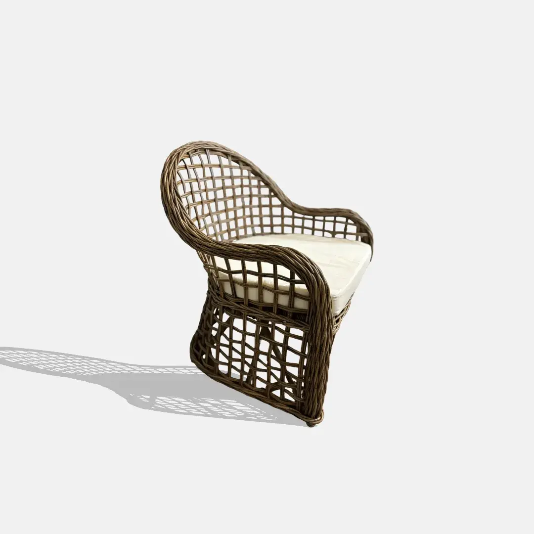 Deluxe Outdoor Cane Chair: curved rattan armchair, thick base cushion (96 x 76 x