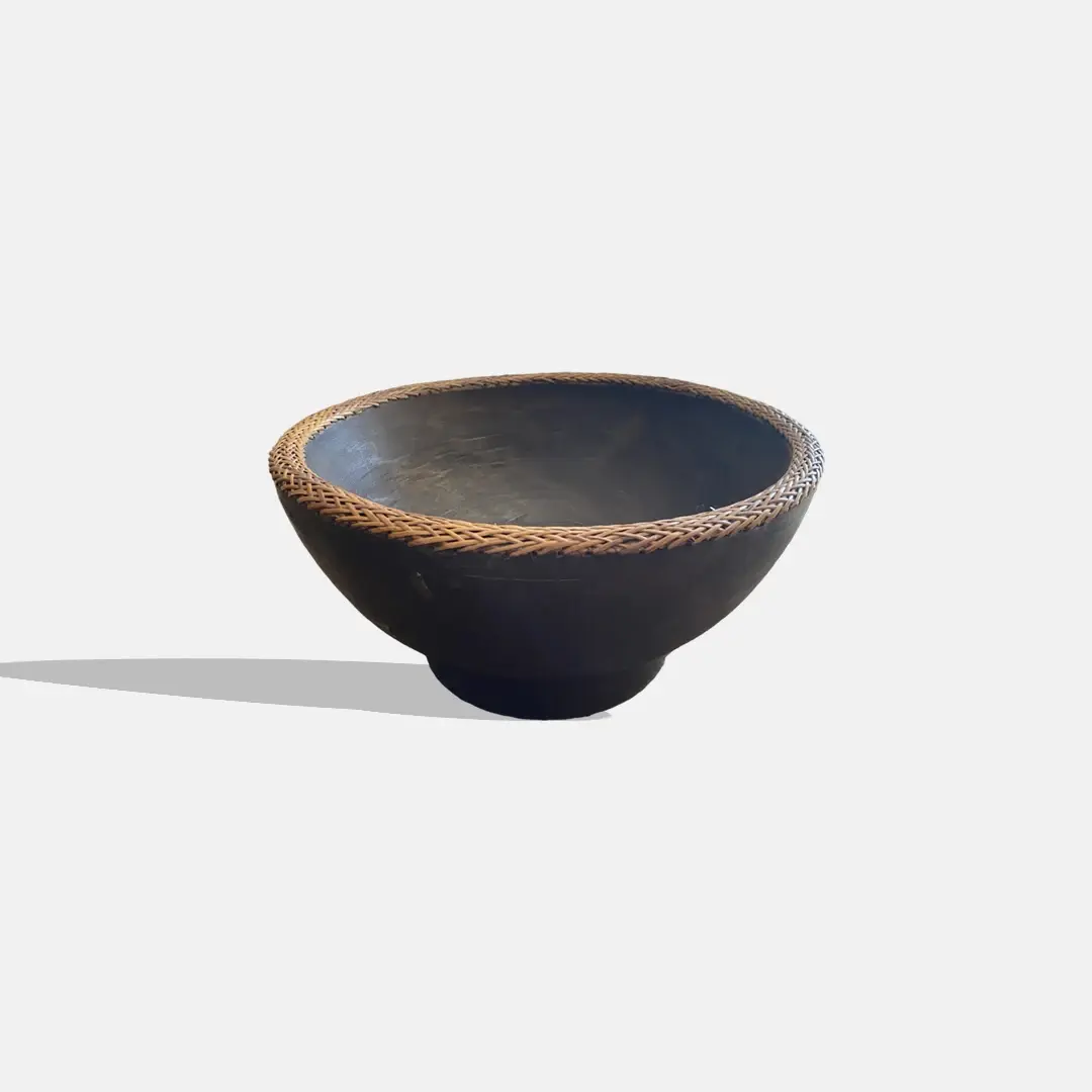 Dark Bowl with Natural Woven Trim