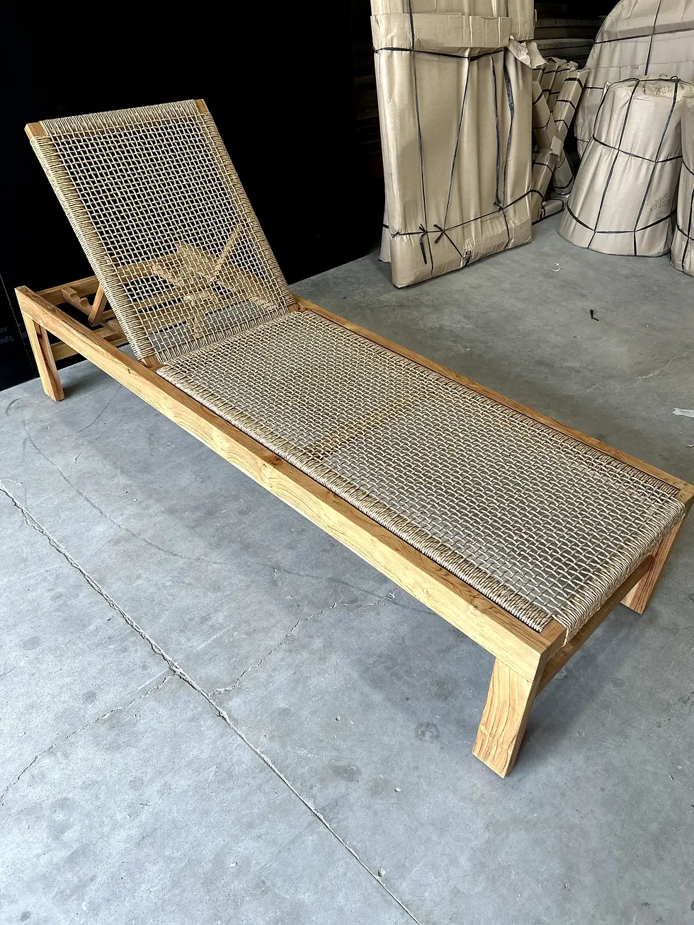 Thumbnail: Teak Sun Lounge: durable teak with strong rattan weave, adjustable heights for v