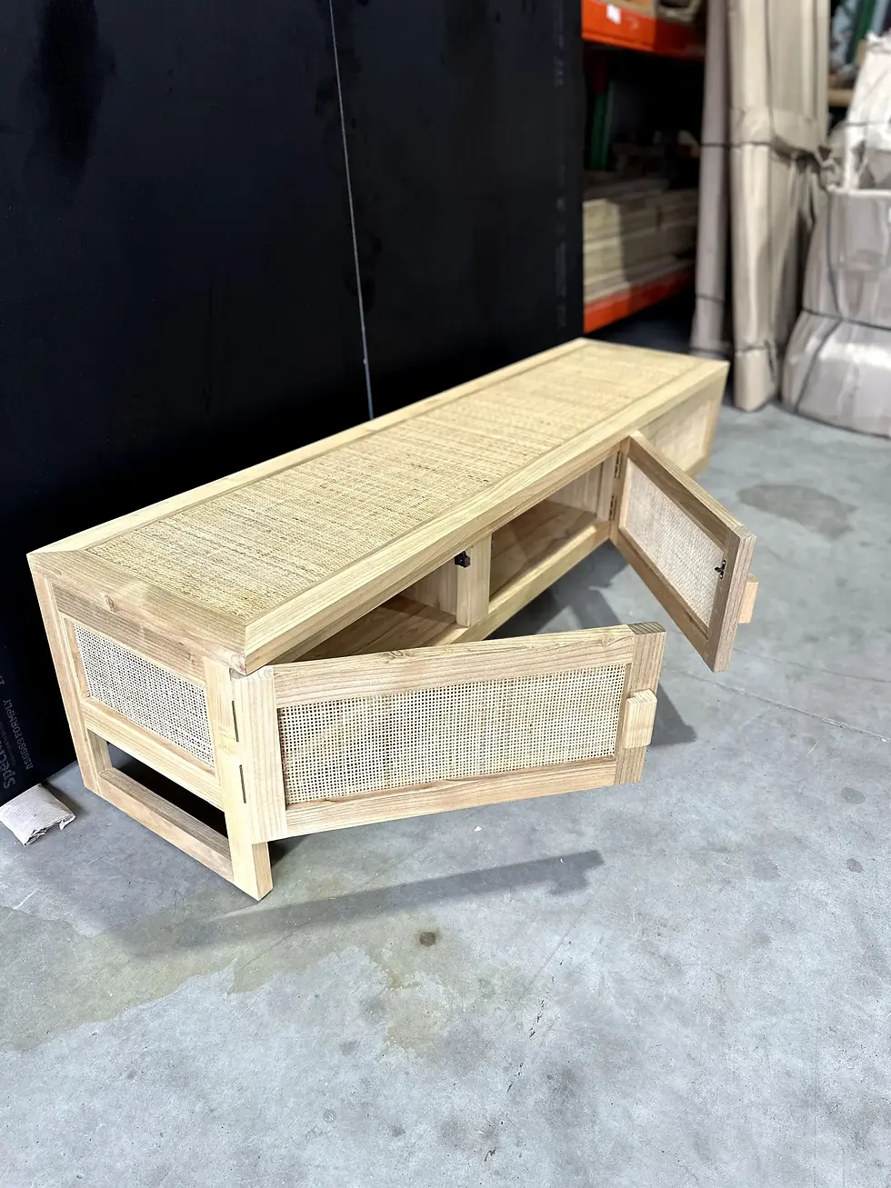 Thumbnail: Rattan TV Cupboard (3 door); handmade with solid timber and a rattan overlay. (1