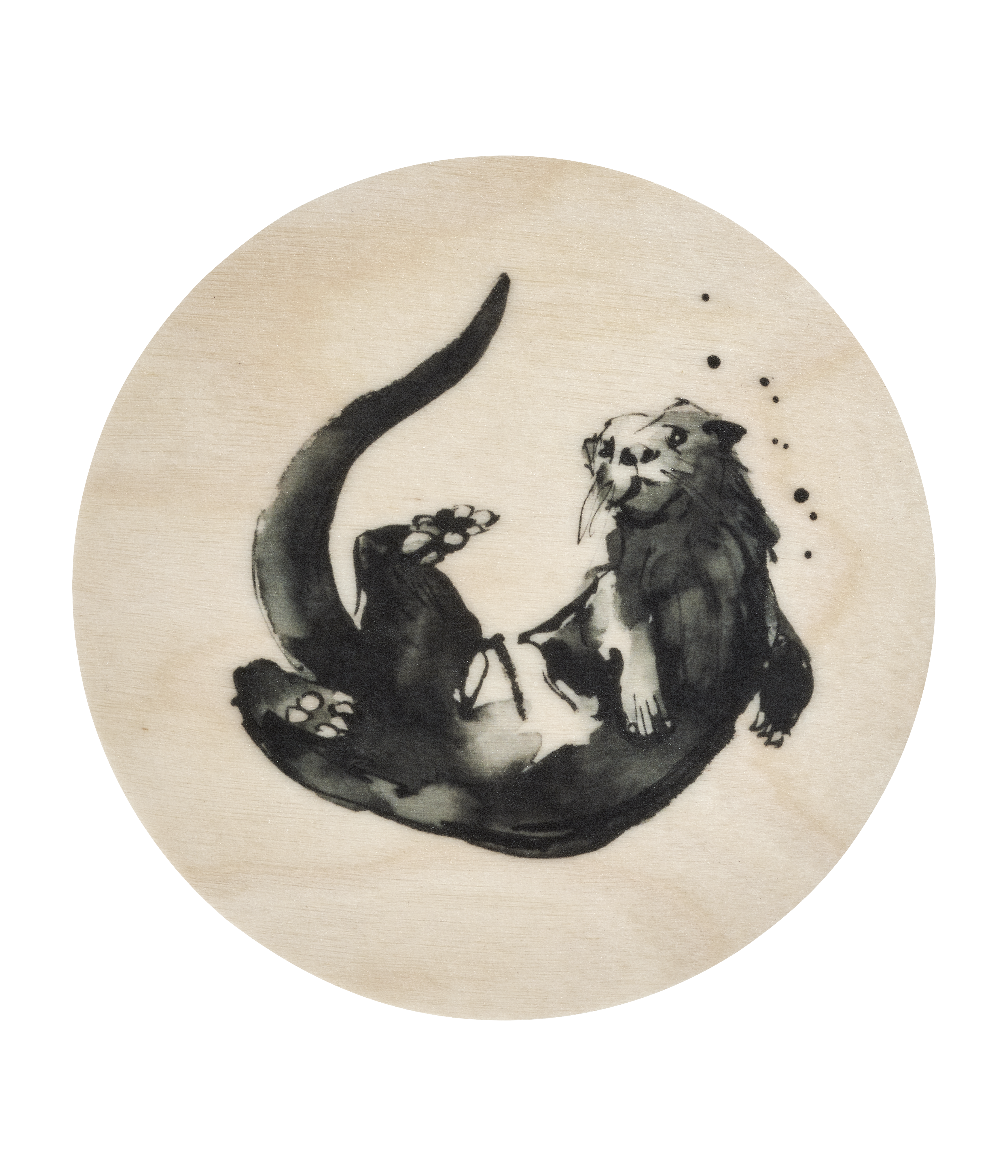 Muurla - Teemu Jarvi Coaster - Otter - image of the topside where the black ink drawing is on view
