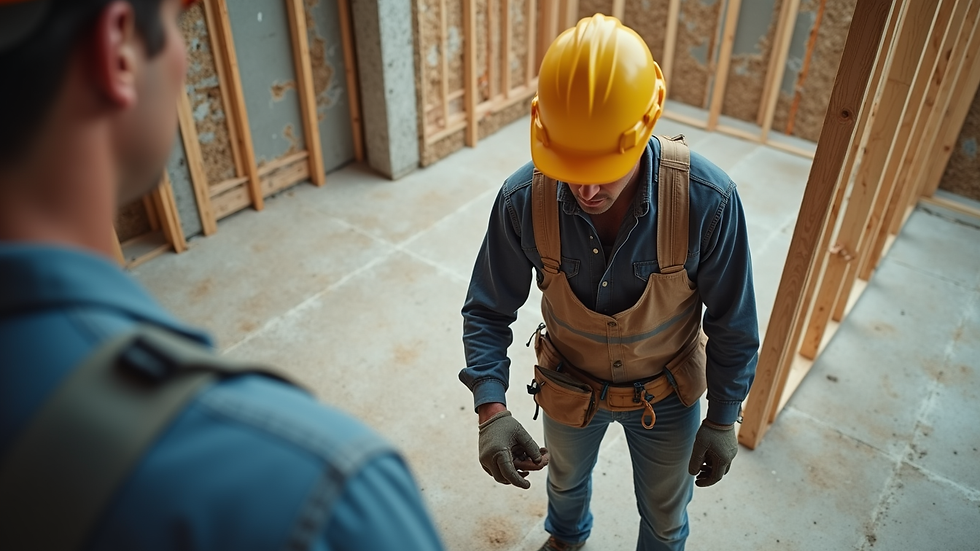 High angle view of a construction worker inspecting a residential building site in Dallas