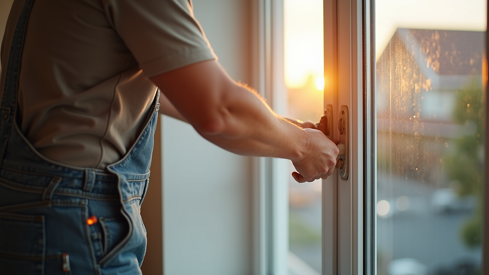 Close-up view of a professional installing a double-pane window in a residential home