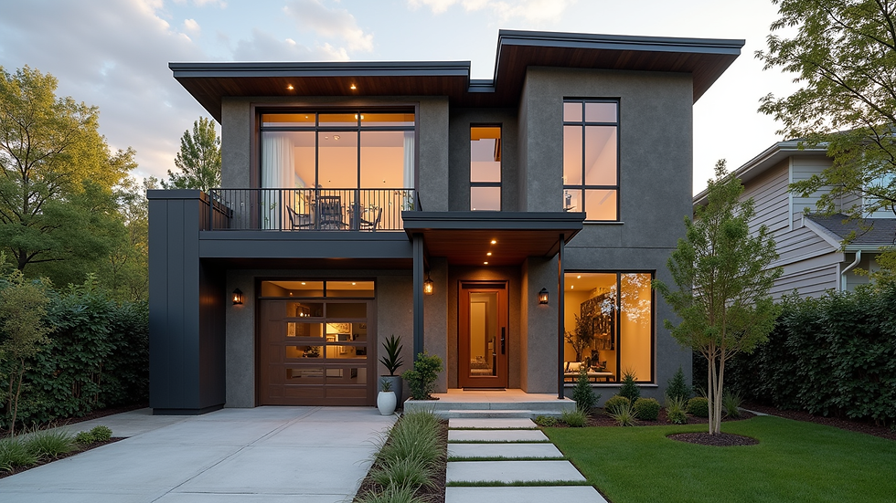 Eye-level view of a modern Dallas home exterior with energy-efficient windows