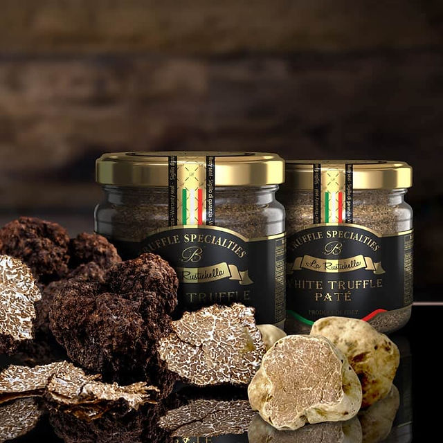 Travel Gift Ideas - Foodie Travel La Rustichella jarred truffle pates with whole black truffles and whole white truffles