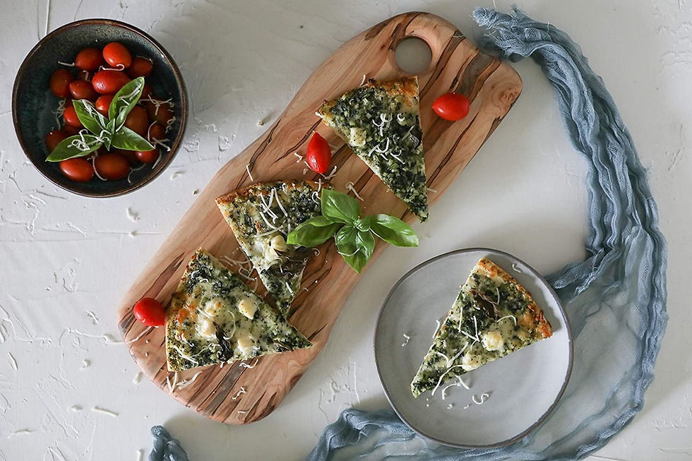 Travel Gift Ideas - Foodie Travel Natural Ambrosia Hand Carved Charcuterie or Cutting Board made in North Carolina on a table with artisan pizza