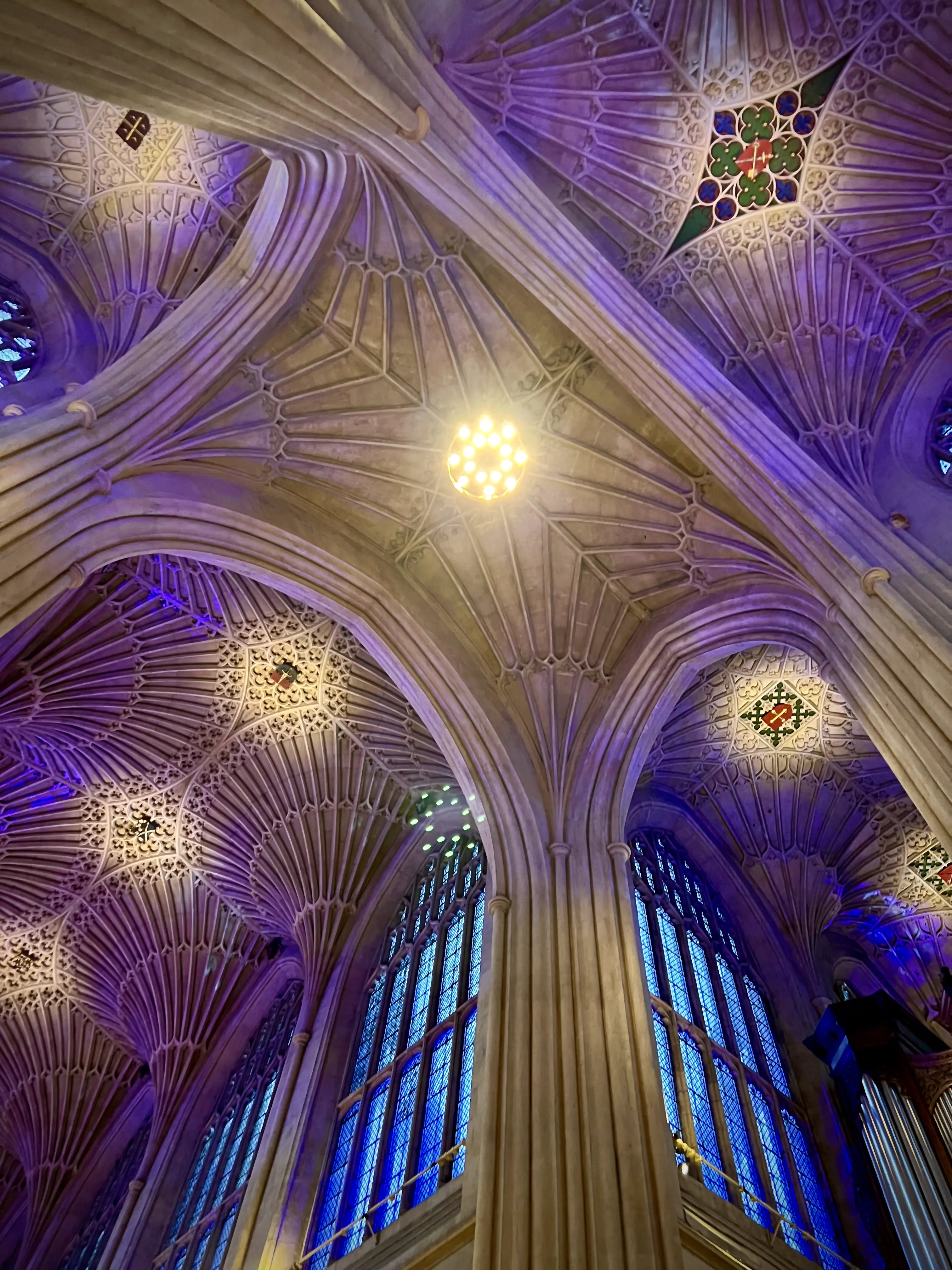 A close up of the ceiling details inside Bath Abbey cathedral in Bath, England dating back to the early 1500s ©AOnozWright