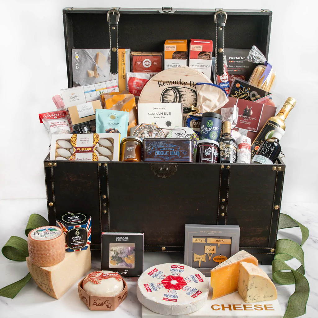 Travel Gift Ideas - Foodie Travel royal trunk full of igourmet gourmet foods from around the world.