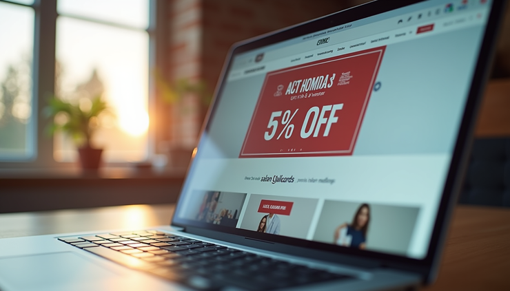 Close-up view of a laptop screen showing a Memorial Day online sale page