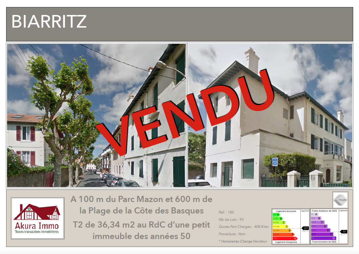 Vendu chez Akura Immo T2 Biarritz Parc Mazon.