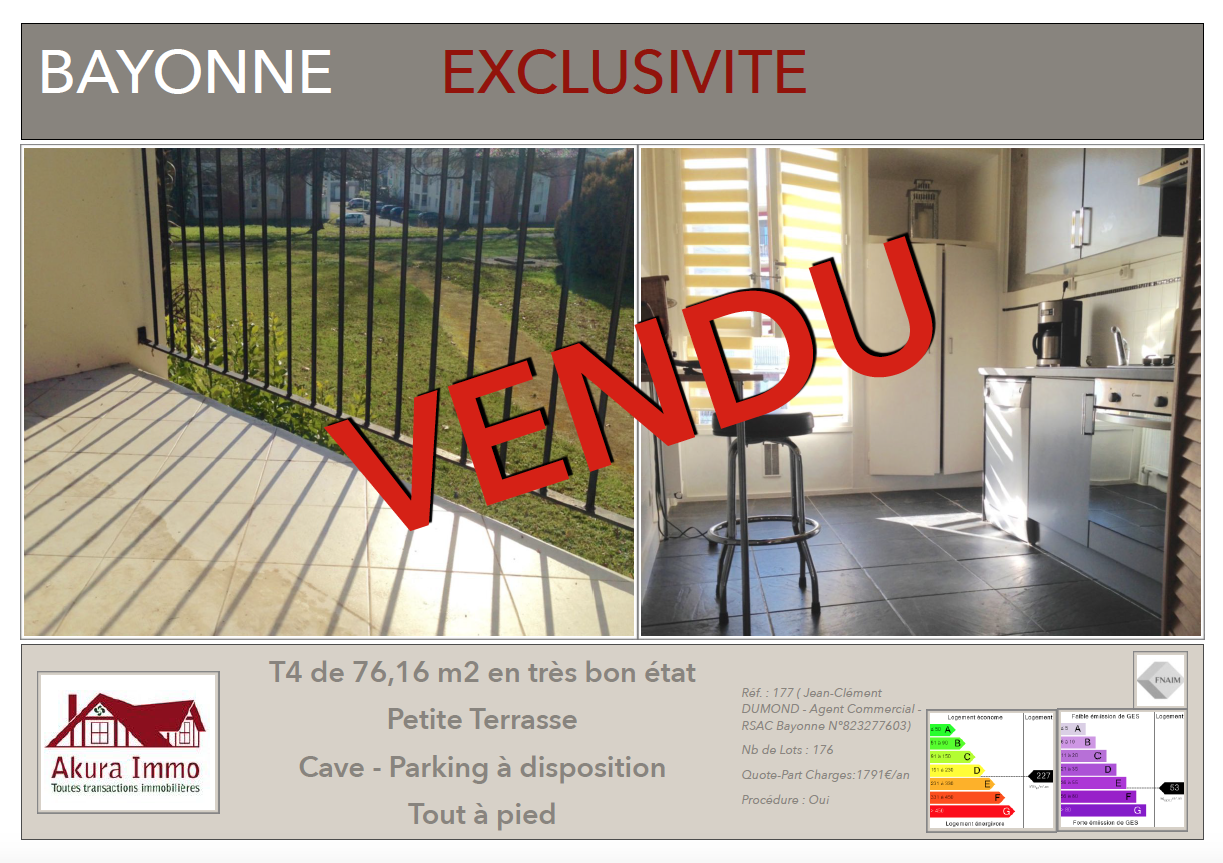 Vendu chez Akura Immo T4 Bayonne Sainte-Croix