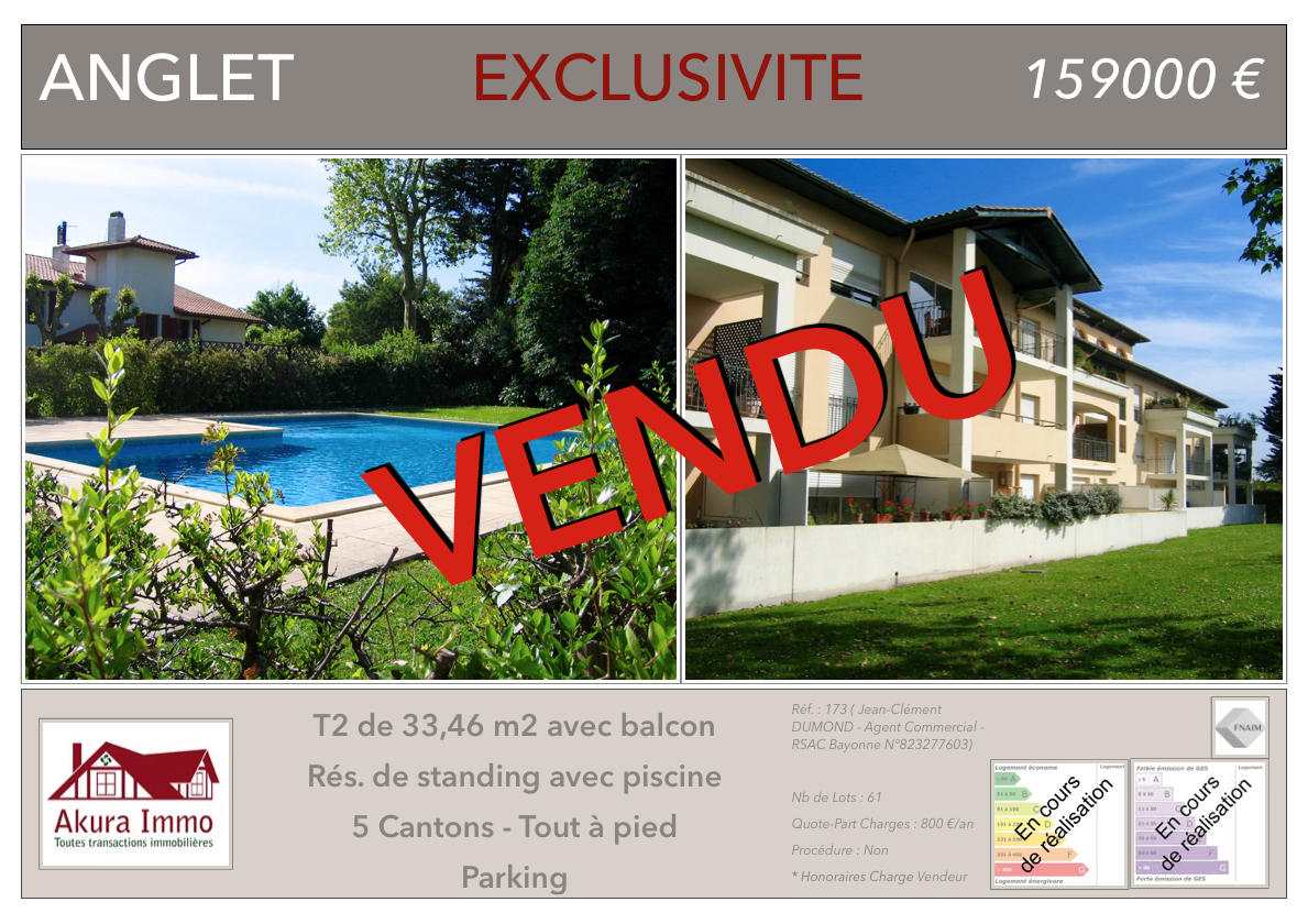 Vendu chez Akura Immo T2 Anglet