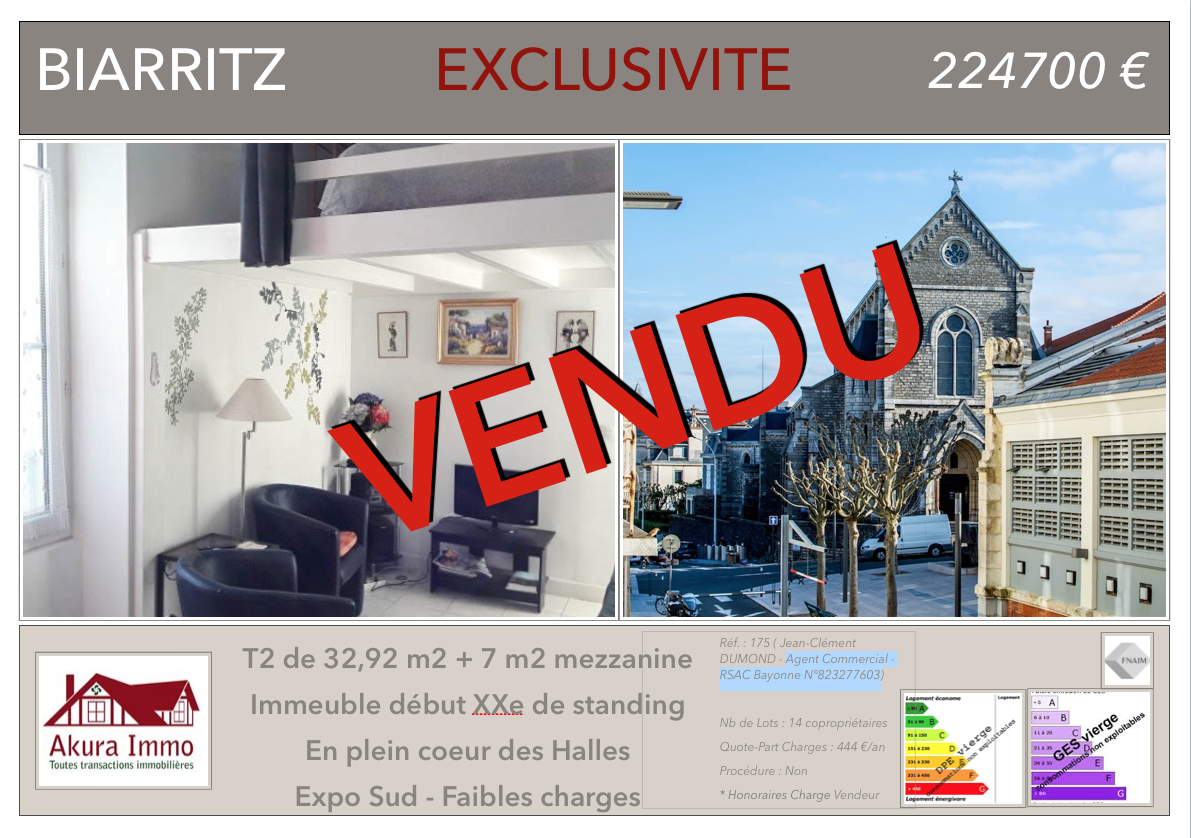 Vendu chez Akura Immo T2 Biarritz