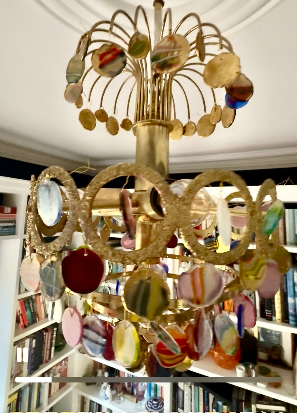 Thumbnail:  An upcycled 1960s–70s chandelier, reimagined with fused glass and gold leaf. A 