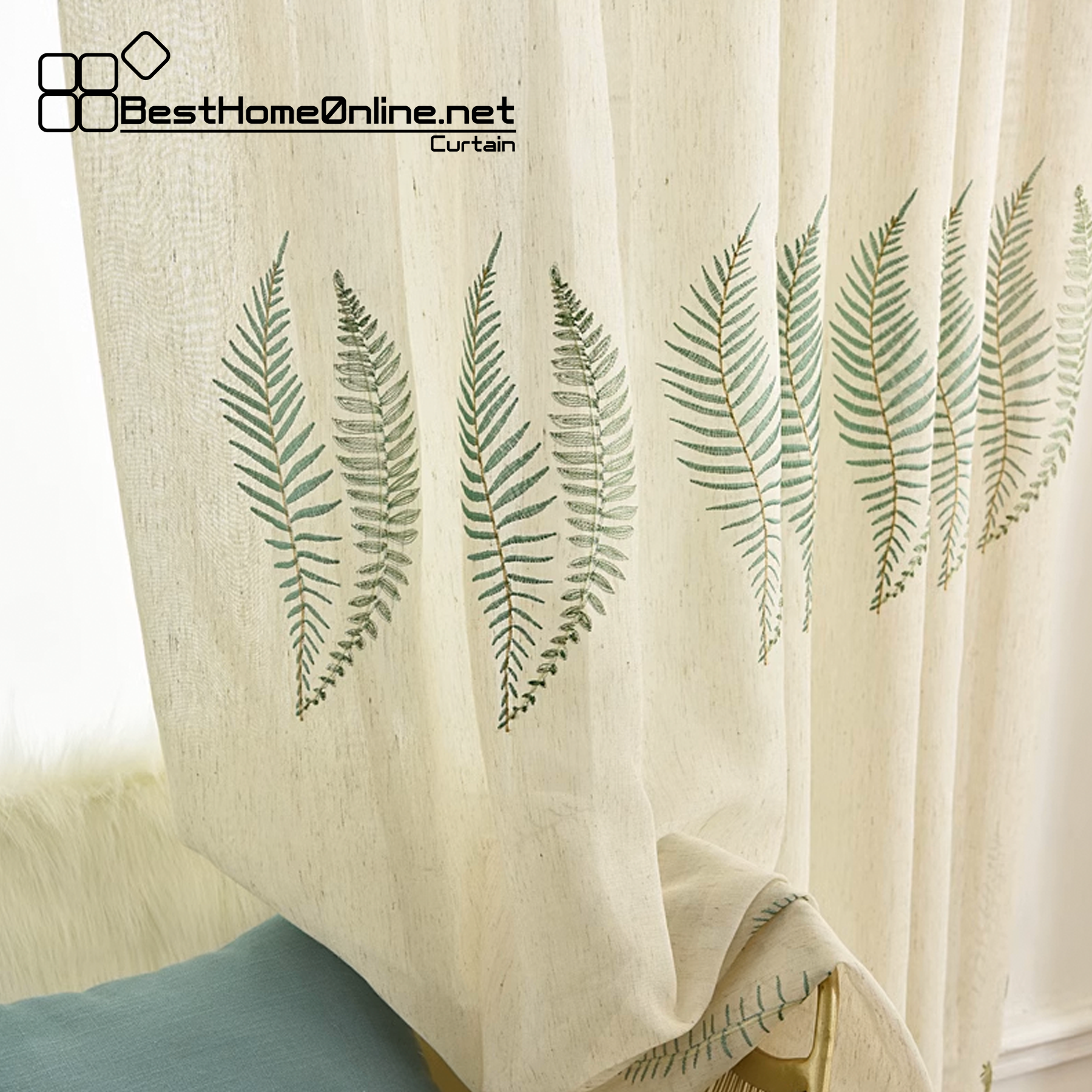 麻棉混紡 水草 繡花窗紗布