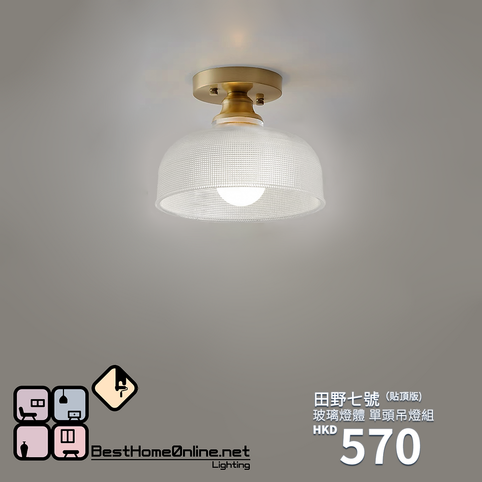 玻璃燈體 田野七號(貼頂版) 單頭吊燈組 包送貨安裝 半年保養