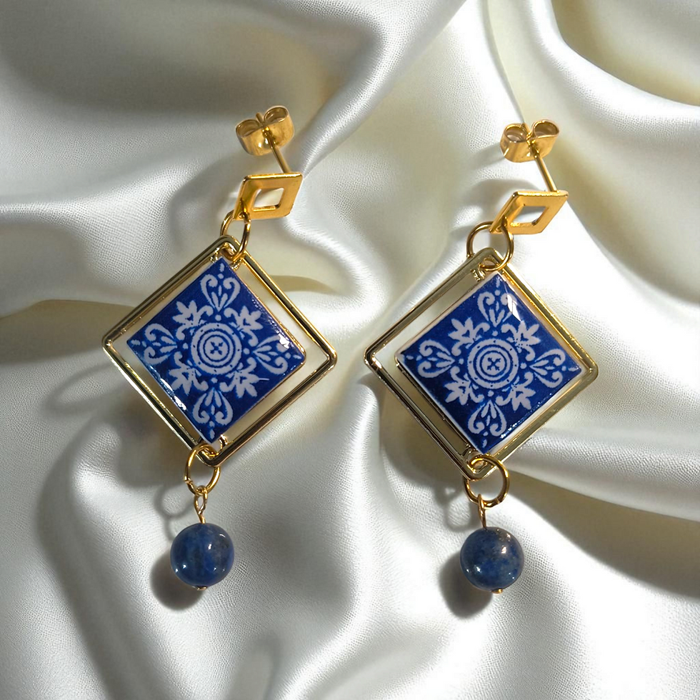 Image of Azulejo Tiles Earrings Goa Vacation Partywear Outfits for Women