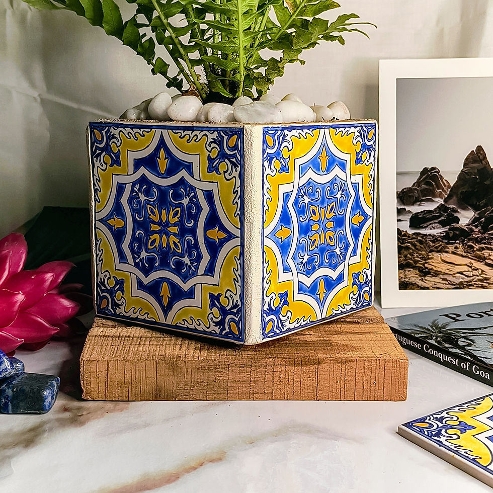 Thumbnail: An image of LEMONDROP | Hand-Painted 4.25'' Ceramic Tile Planter | Goa-Portuguese Azulejos by O Artesao