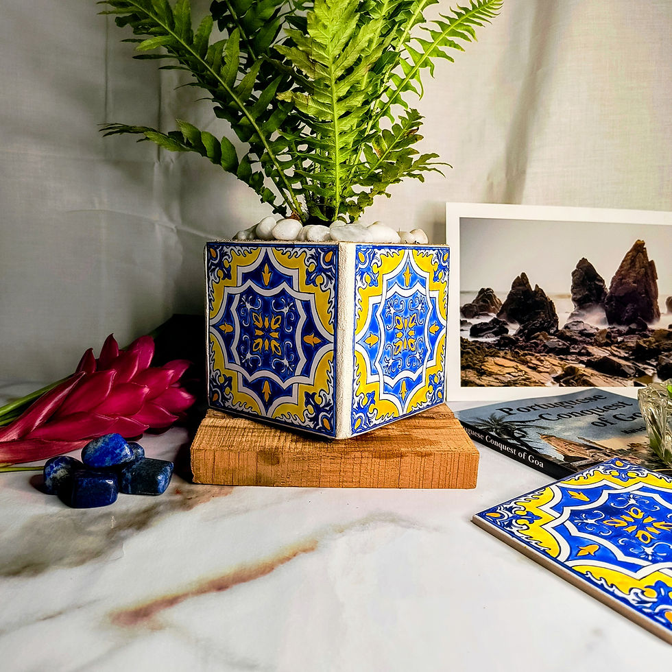 Thumbnail: An image of LEMONDROP | Hand-Painted 4.25'' Ceramic Tile Planter | Goa-Portuguese Azulejos by O Artesao