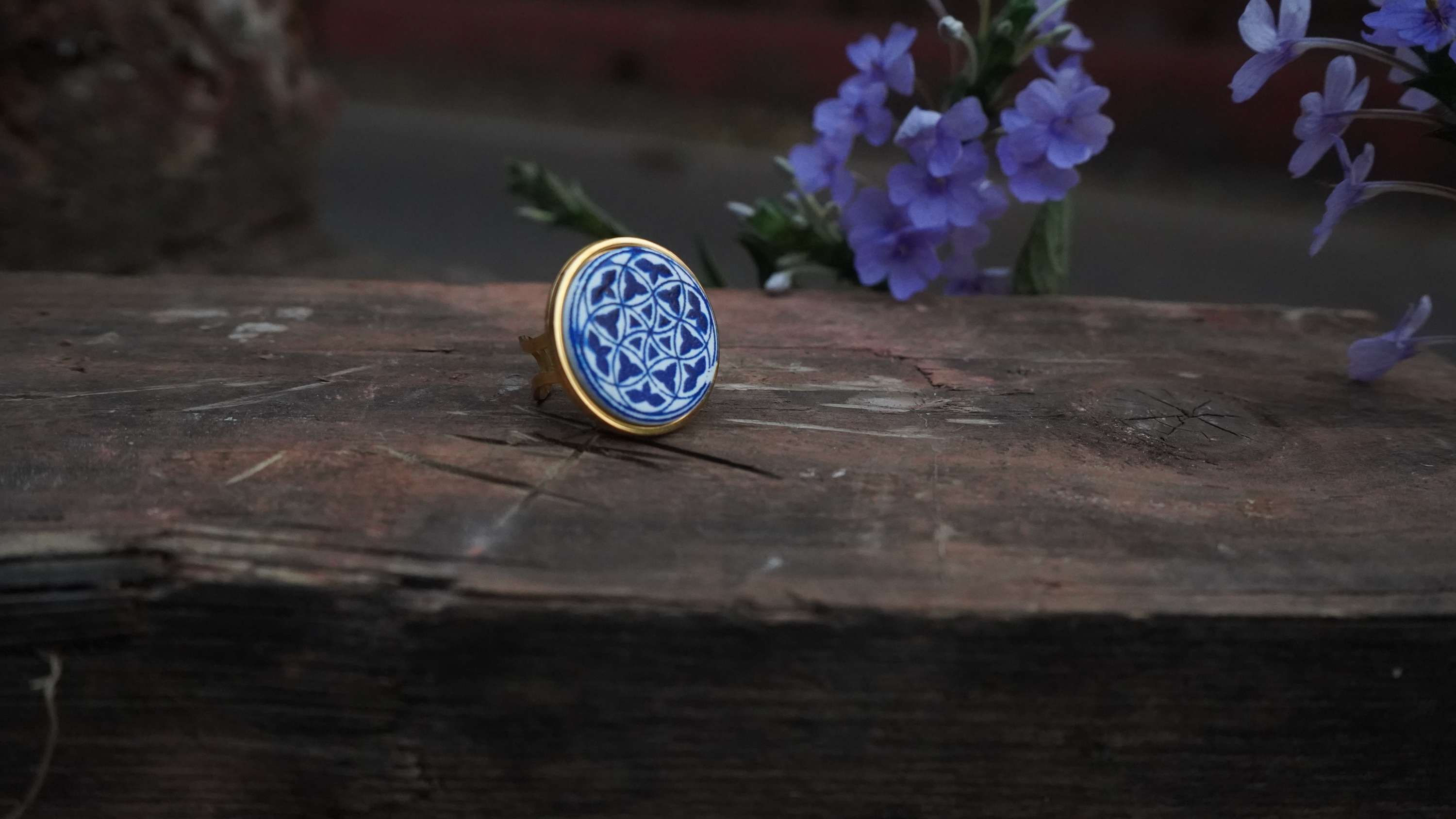 Round Ring Adjustable Freesize with Azulejo Tiles Print | Goa Party Accessories