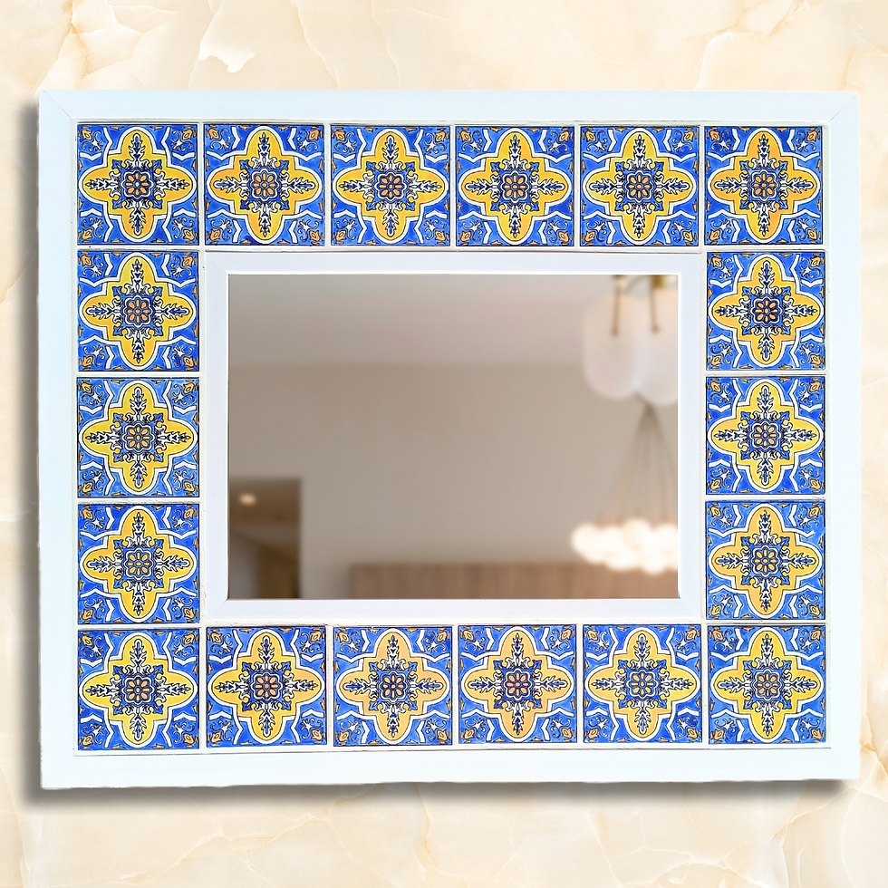 Thumbnail: Closeup of Double Frame Mirror with Hand-Painted Azulejos Tiles by O Artesao